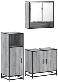 3 részes szürke sonoma színű szerelt fa fürdőszobai bútorszett