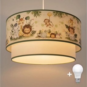 Brilagi-LED Gyerek csillár kábelen BOBO 1xE27/60W/230V Ø40 cm krém/zöld/dzsungel