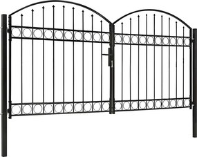 vidaXL ívelt tetejű kétajtós fekete acél kerítéskapu 300 x 150 cm