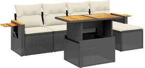 vidaXL 6 részes fekete polyrattan kerti ülőgarnitúra párnákkal