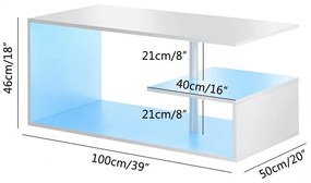 BigHome 100 cm-es dohányzóasztal, Beépített RGB LED Világítással - Fehér