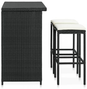 3 részes fekete polyrattan bárszett