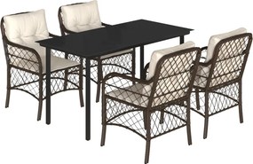 vidaXL 5 részes barna polyrattan kerti étkezőgarnitúra párnákkal
