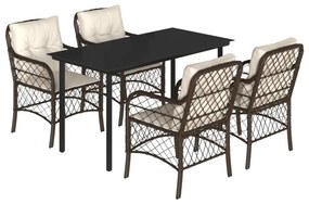 vidaXL 5 részes barna polyrattan kerti étkezőgarnitúra párnákkal