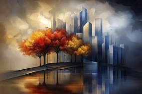 Vászonkép Canvas Város Felhőkarcolók Fák Ősz 120x80