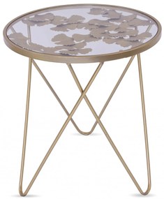 Design fém arany asztal, falevelek asztallap dekorációval 57x51,5x51,5cm