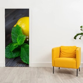 Fotótapéta ajtóra - Citrom és menta az asztalon (95x205cm)