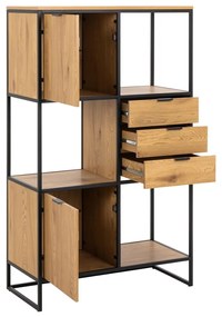 Fekete könyvespolc tölgyfa dekorral 85x141 cm Swindon - Actona