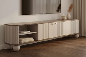 Vesper 3D TV-szekrény 187 cm - kasmír / dió / arany fogantyúk / gömb lábak