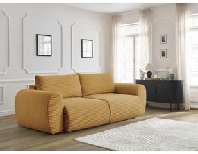 Mustársárga kordbársony kinyitható kanapé 257 cm Lucien – Bobochic Paris