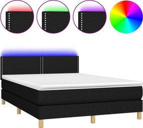 vidaXL fekete szövet rugós és LED-es ágy matraccal 140x200 cm