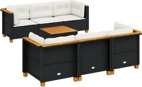 vidaXL 7 részes fekete polyrattan kerti ülőgarnitúra párnával