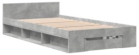 betonszürke szerelt fa ágykeret fiókkal 90 x 190 cm