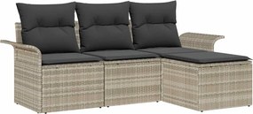 vidaXL Kerti Kanapé Szett párnával 4 pcs Világosszürke Poli rattan