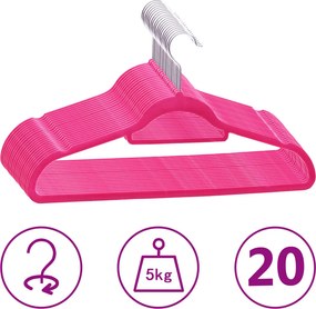 vidaXL 20 db rózsaszín csúszásmentes bársony ruhaakasztó
