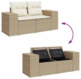 9 részes bézs polyrattan akácfa kerti ülőgarnitúra párnákkal