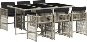 vidaXL 7 részes világosszürke polyrattan kerti étkezőszett párnával