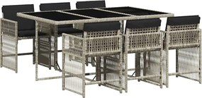 vidaXL 7 részes világosszürke polyrattan kerti étkezőszett párnával