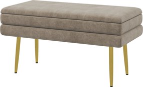 HOMCOM Tárolós Párnázott Pad, Bársonyos Megjelenés, Ágy Melletti Pad Acél Lábakkal, Cipő Pad, Tároló Pad a Nappaliba, Hálószobába, Bézs, 79,5 x 37,5 x