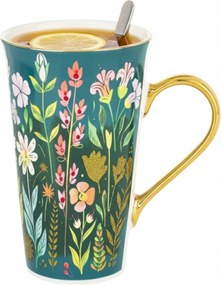 Bögre 690 ML Porcelán Nagy Kávé Tea Virágok Ajándék Dobozban