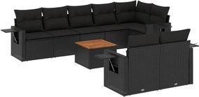 vidaXL 9 részes fekete polyrattan kerti ülőgarnitúra párnákkal