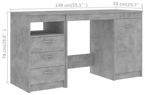 betonszürke szerelt fa íróasztal 140 x 50 x 76 cm