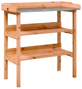 barna tömör fenyőfa növénytartó asztal polcokkal 78x38x82,5 cm
