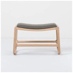 Dedo tömör tölgyfa szerkezetű zsámoly szürke bivalybőr ülőkével - Gazzda