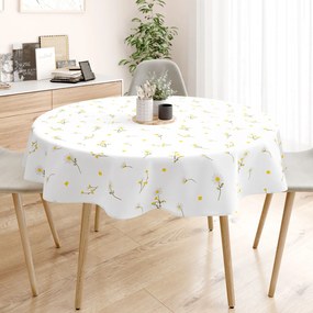 Goldea pamut asztalterítő - kamilla virágok - kör alakú Ø 110 cm