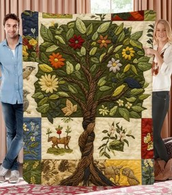 Ágytakaró Art Az élet fája virágok növények virágok patchwork 150x200cm