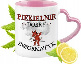 Informatikus bögre Rózsaszín, szív alakú füllel Kávé Ajándék