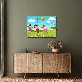 Kép - Sárkányrepülőt éngedő gyermekek (70x50 cm)