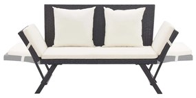 fekete polyrattan kerti pad párnával 176 cm
