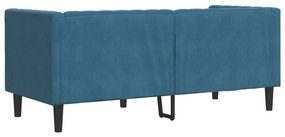 2 személyes kék bársony Chesterfield kanapé hengerpárnákkal