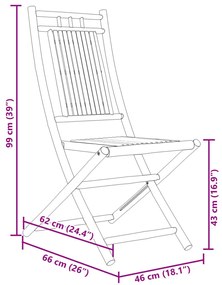 6 db összecsukható bambusz kerti szék 46 x 66 x 99 cm