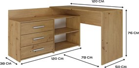 Dany sarok íróasztal polccal, tárolóval, tölgy