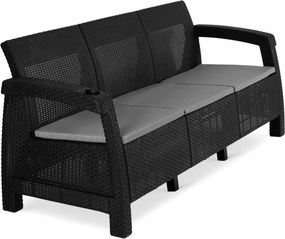 Kerti kanapé fekete színben, technorattan kivitelben FLINT