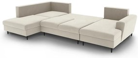 Bézs bársony kinyitható tárolóhelyes sarokkanapé (bal oldali-U alakú) Kyoto – Cosmopolitan Design