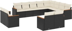 vidaXL 12 részes fekete polyrattan kerti ülőgarnitúra párnákkal