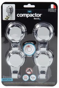 Ezüstszínű öntapadós fém akasztó szett 4 db-os Bestlock Bath – Compactor