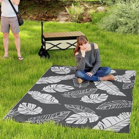Outsunny Kültéri Szőnyeg, Kemping Mat Reaktív Kialakításban, Időjárásálló Műanyag Szőnyeg Erkélyre, Teraszra, Szürke+Fehér, 182 x 274 cm | Aosom