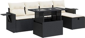 vidaXL 6 részes fekete polyrattan kerti ülőgarnitúra párnákkal