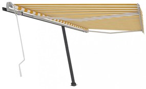 sárga és fehér kézzel kihúzható póznás napellenző 450 x 300 cm