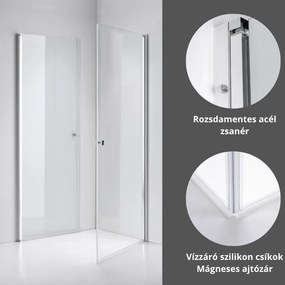 Stuxi Bari Duo 70x90 aszimmetrikus 2 nyíló ajtós zuhanykabin 6 mm vízlepergető biztonsági üveggel, króm