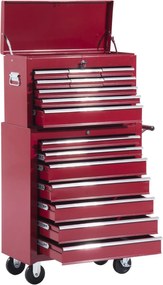 HOMCOM Szerszámtároló Kocsi Szerszámtartóval, Zárható Szerszámtartó Fiókokkal, Szerszámtartó Belső Rész, Kulcsokkal és Csúszásmentes Szőnyegekkel, Pir