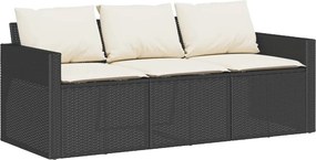 vidaXL fekete 3 személyes polyrattan kerti kanapé párnákkal