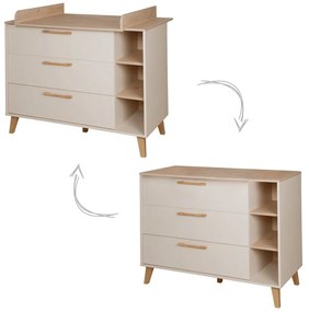 Krémszínű-natúr színű gyerek komód pelenkázó feltéttel, tölgyfa dekorral 117x103x78 cm Jil – Roba