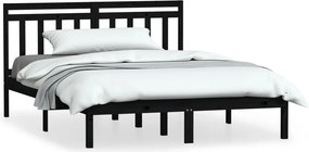 vidaXL fekete tömör fenyőfa ágykeret 140 x 190 cm
