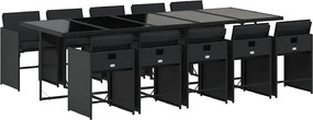 vidaXL 11 részes fekete polyrattan kerti étkezőgarnitúra párnákkal