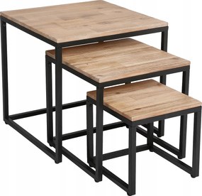 Loft Dohányzóasztal Nappaliba Fekete 3 Db-os Szett Modern Fém